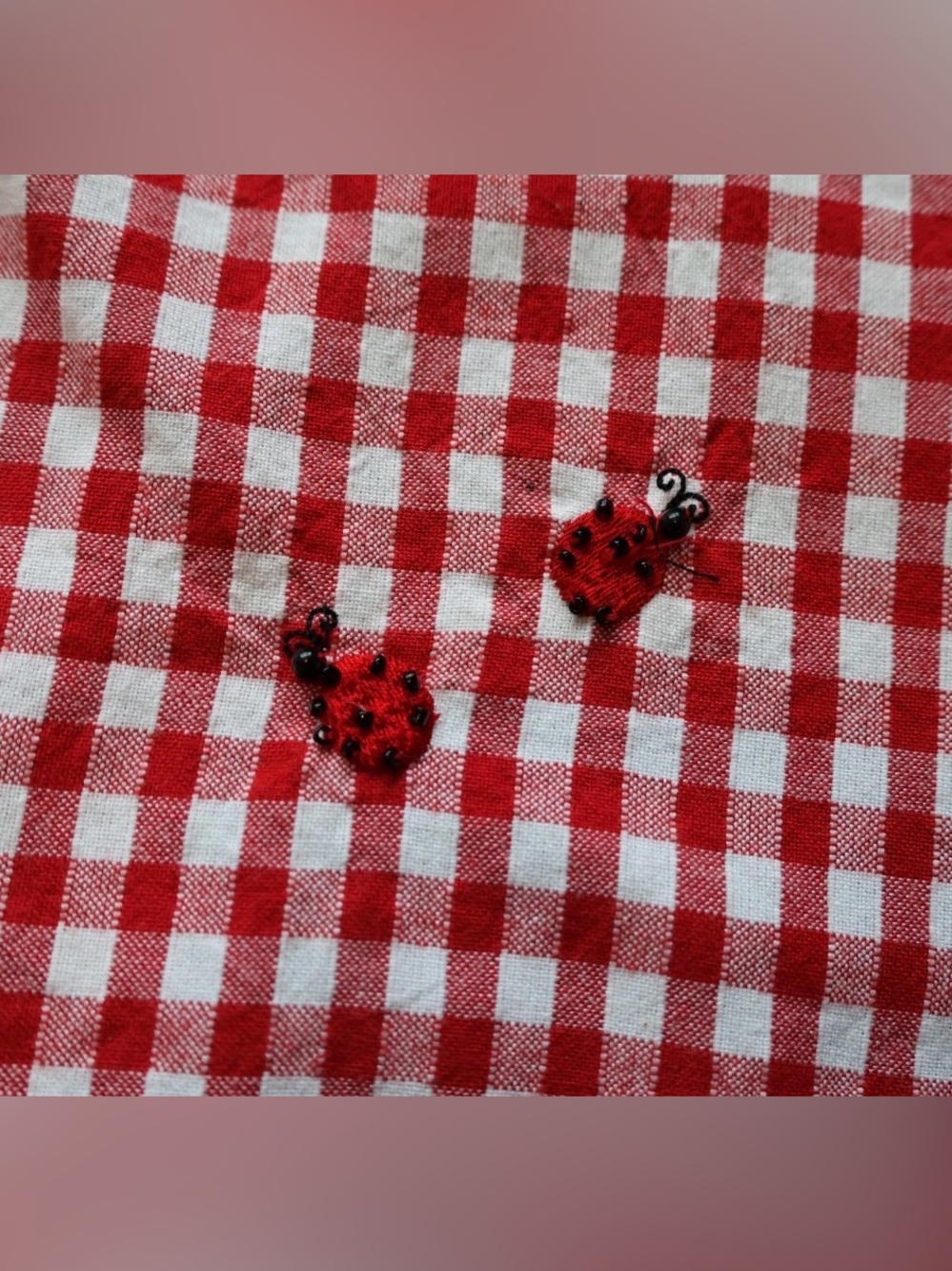 Red Gingham Picnic Novelty Applique Rockabilly Blouse Top Womens Large - Picture 8 of 16